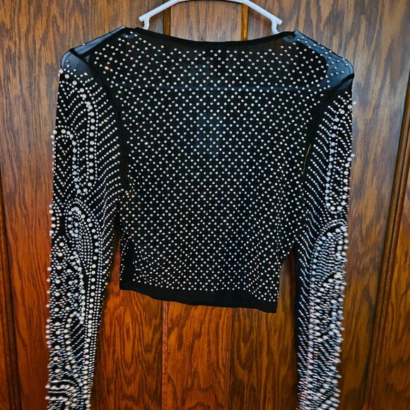 Black Pearl Rhinestone Crop Top - Picture 6 of 6
